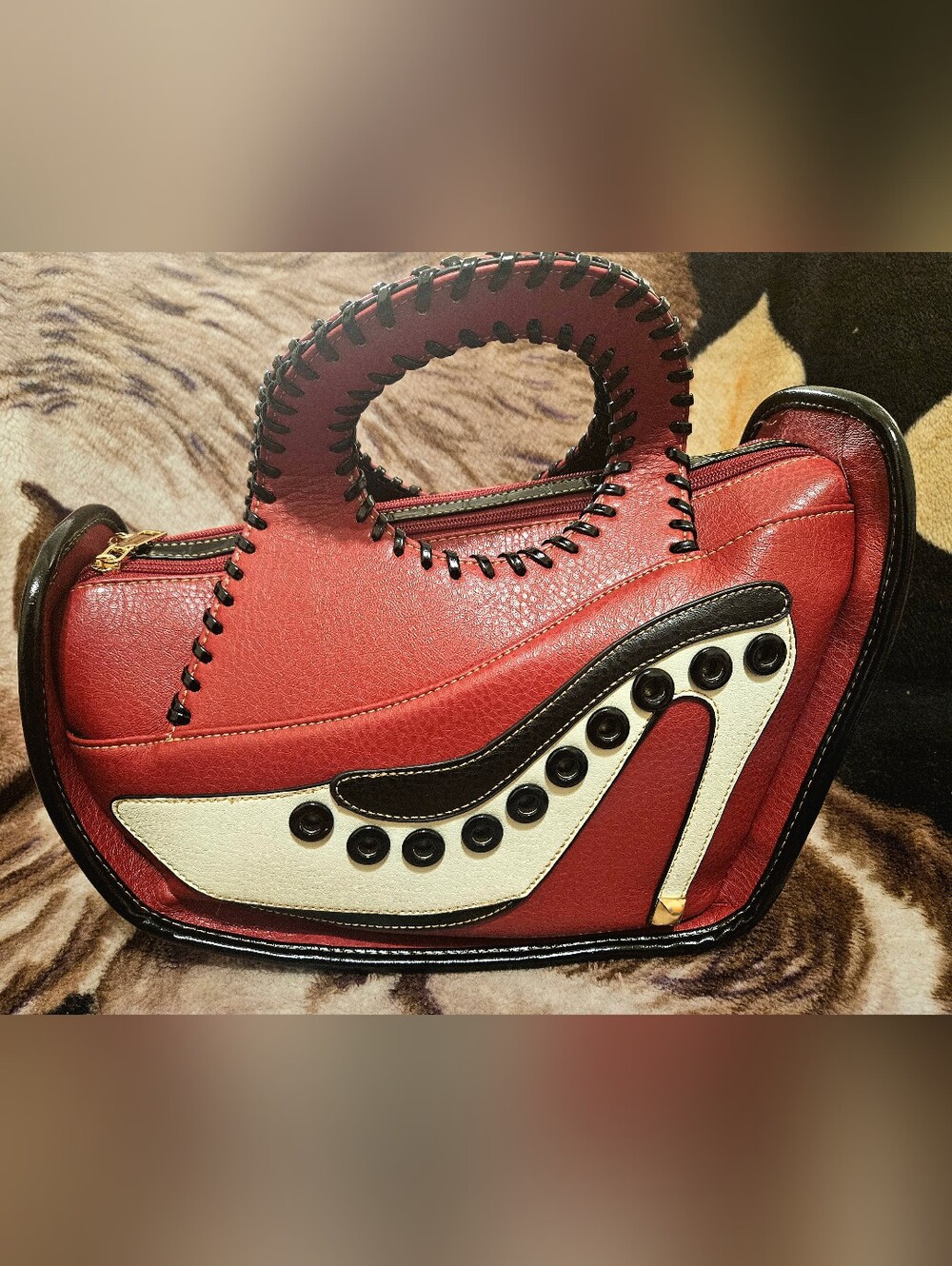 Women's Red and White Fashion Tote Handbag | High Heel Purse